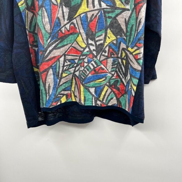 Nally & Millie Women's V-Neck Top 3/4 Sleeve Blue/Multi Print Size S/M - Picture 3 of 9